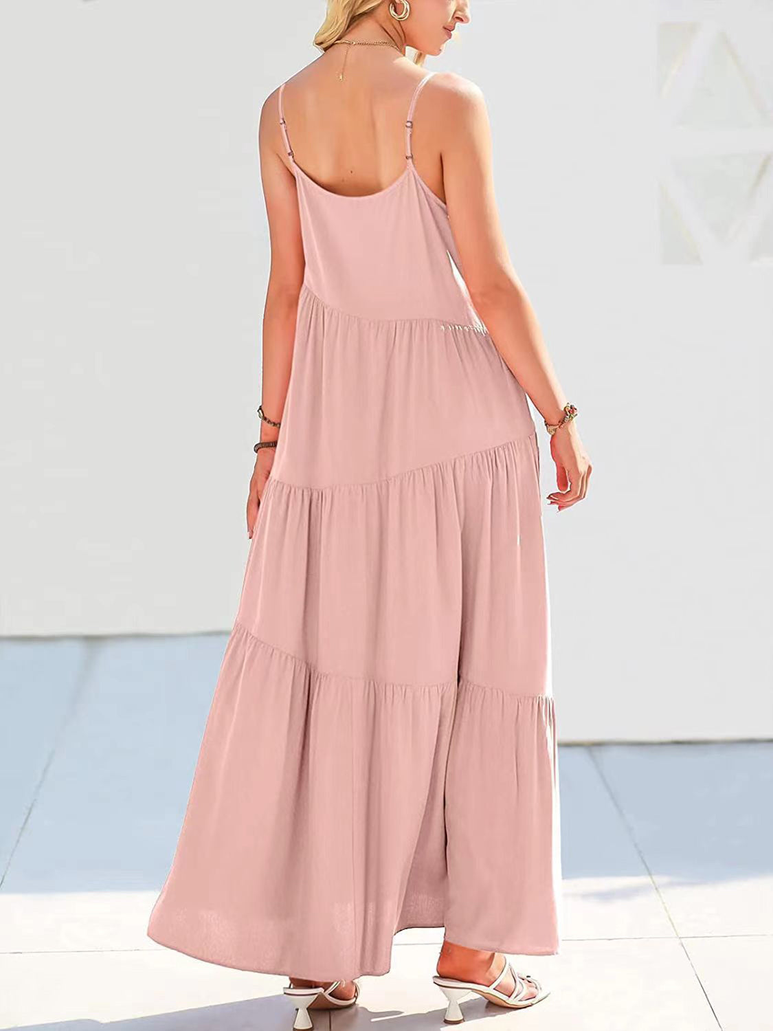 Full Size Ruched Tiered Spaghetti Strap Dress - store name
